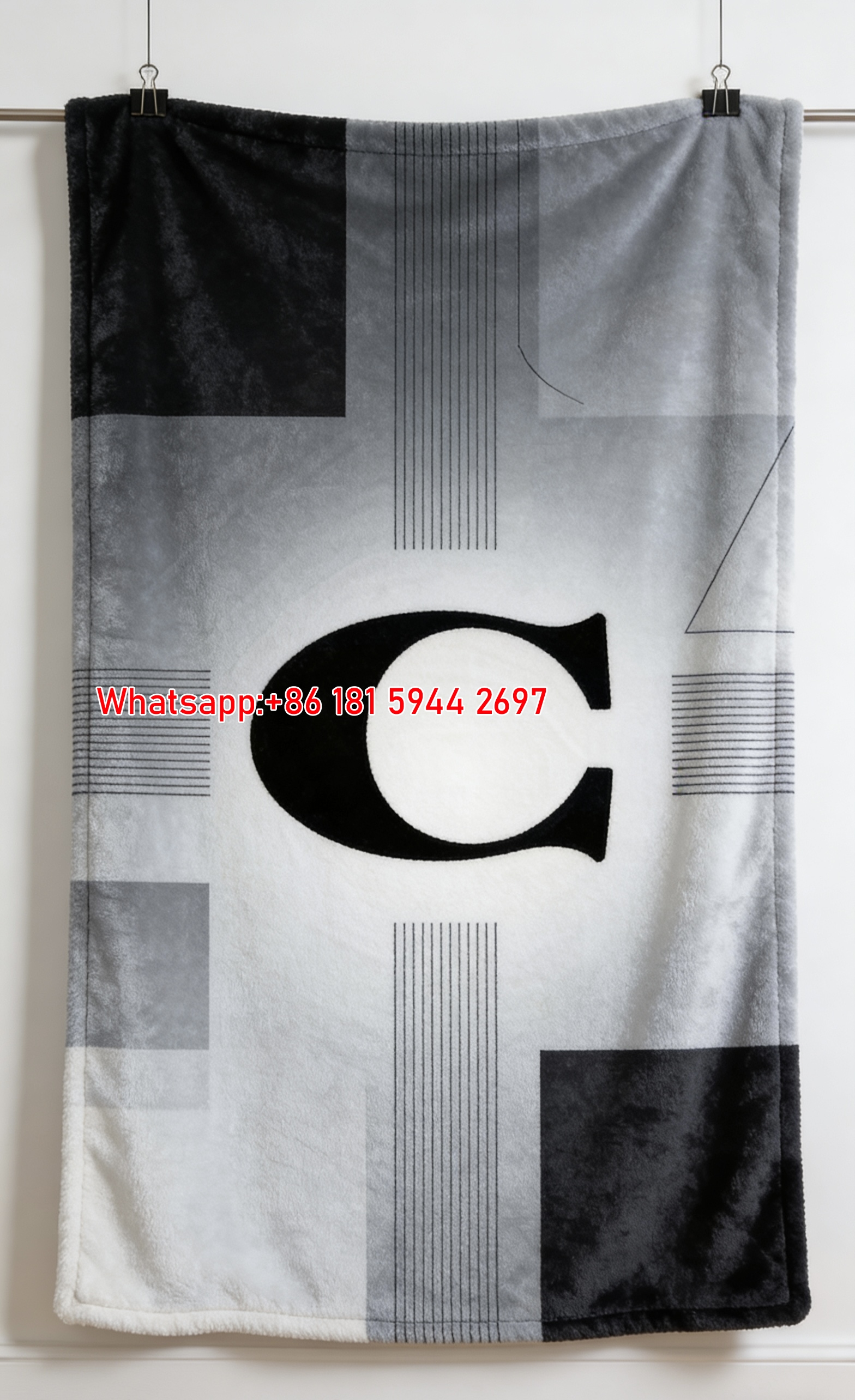 COACH Minimalist C Logo Print Flannel Throw Blanket for Couch C296